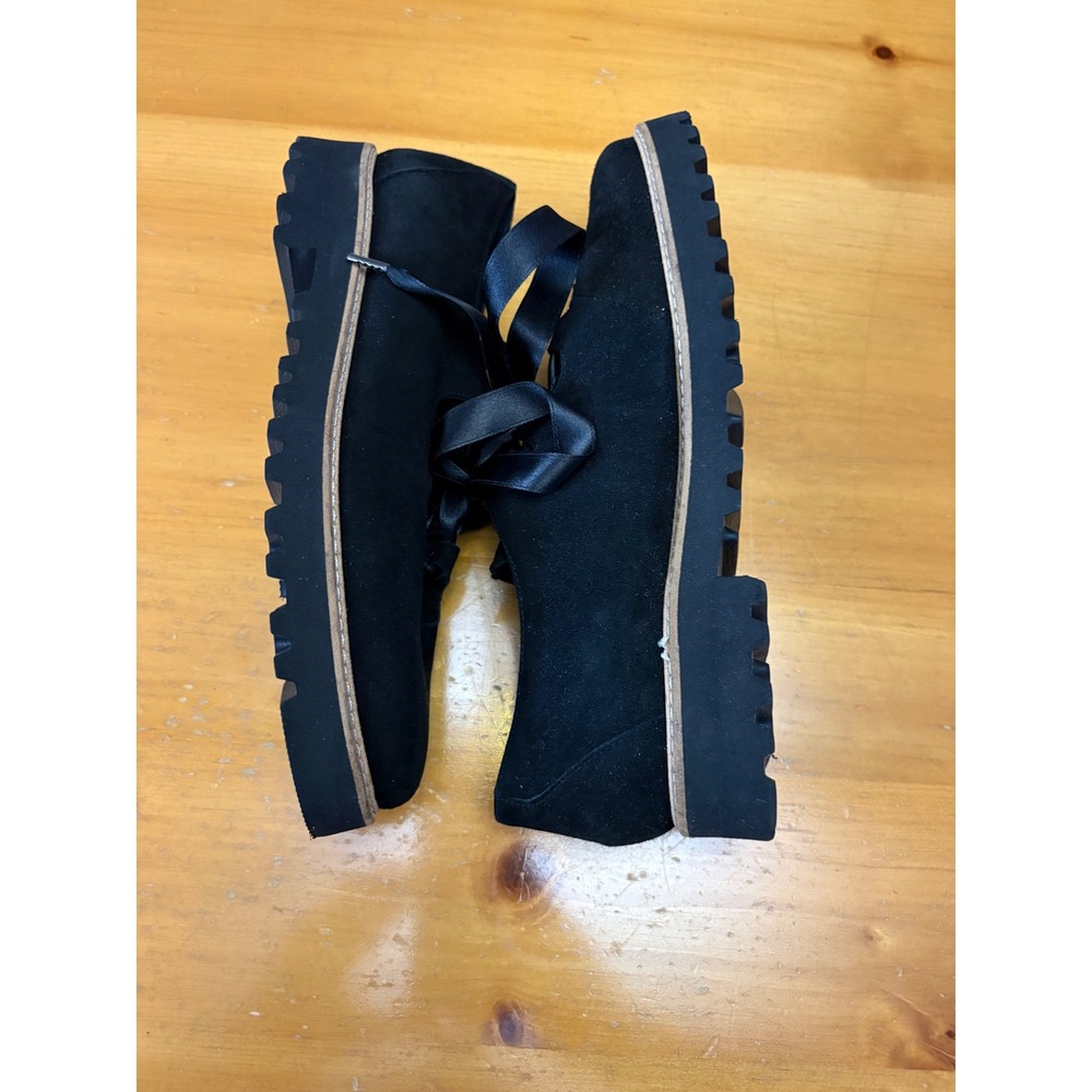 Ron White Black Suede Ribbon Lace Oxfords Vibram Lug Sole Platform Shoes 8